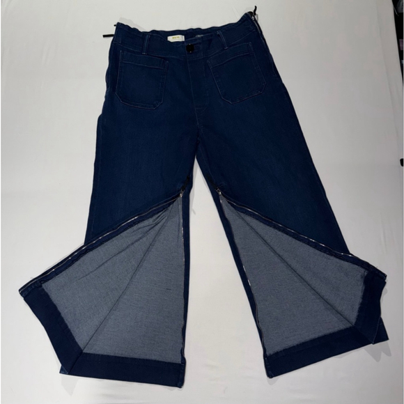 Maeve Anthropologie The Colette Pant 32 Dark Wash Denim Zippers Crop Wide Leg - Picture 11 of 15